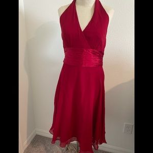Maggy London red halter chiffon with satin waist tie back dress 12p